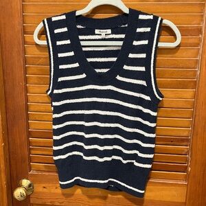 Madewell Navy and White Striped Knit Vest